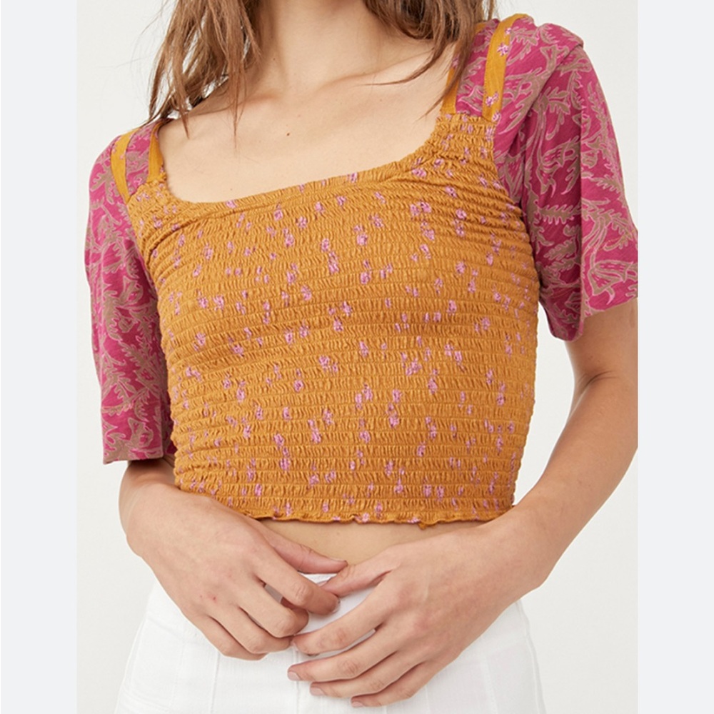 Free People NWT Pink and Gold Floral Top